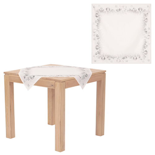 Ubrus - vzor se stříbrnými ozdobami, 100% polyester, 80 x 80 cm