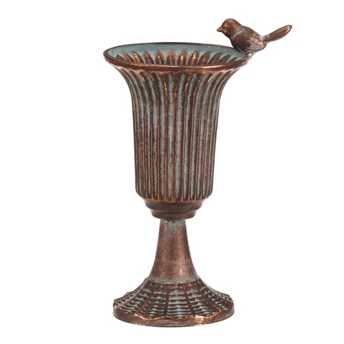 Číše kovová - 25 cm, s ptáčkem, barva měděná