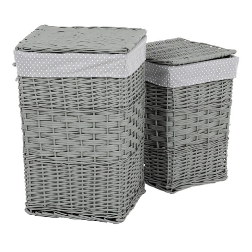 Koš prádelní - proutí, šedý, s víkem, cena za sadu 2 ks