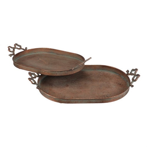 Tác kovový - oválný s mašlemi, měděný, cena za sadu 2 ks