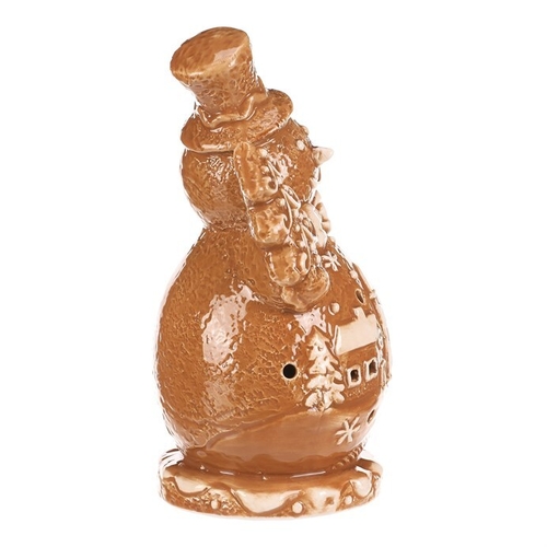 Sněhulák perníkový - keramika, LED osvětlení, hnědý