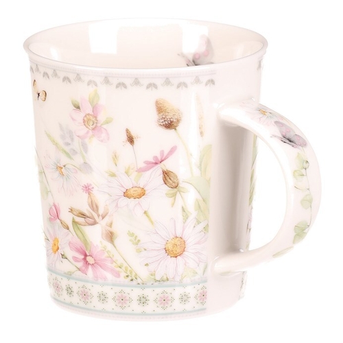Hrnek malovaný - porcelán, dárková dóza, motiv rozkvetlé louky