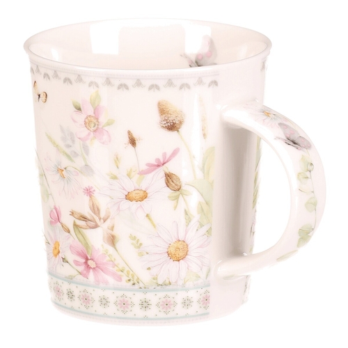 Hrnek malovaný - porcelán, dárková dóza, motiv rozkvetlé louky
