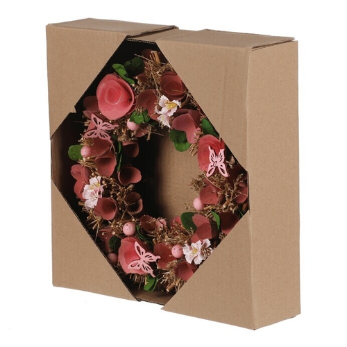 Věnec slaměný - pr. 30 cm, mini vajíčka a růžové květy