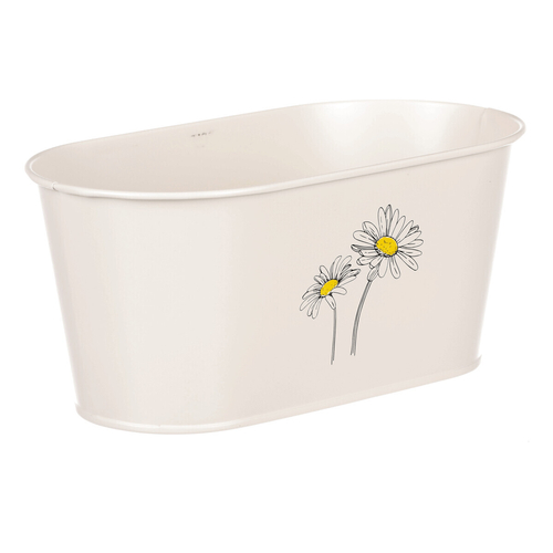 Obal kovový - truhlík s kopretinami, barva krémová