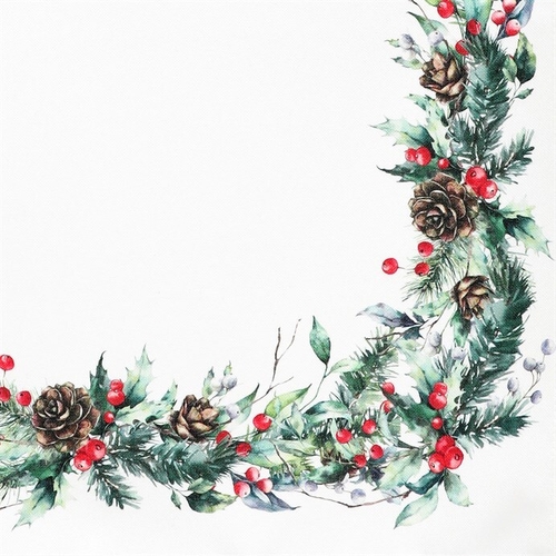 Ubrus - jehličí, šišky a bobule, 100% polyester, 80 x 80 cm