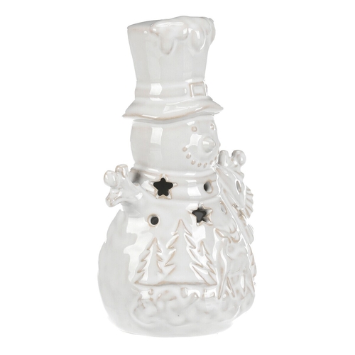 Sněhulák - keramická figurka, LED osvětl., menší, barva krémová