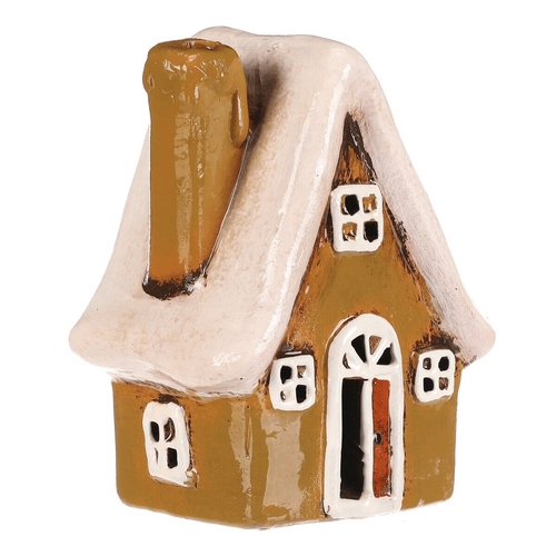 Domeček keramický - LED osvětlení, zelený s bílou střechou