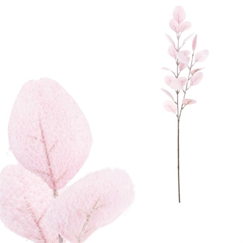 Eukalyptus - umělá větev, růžová se zasněžením