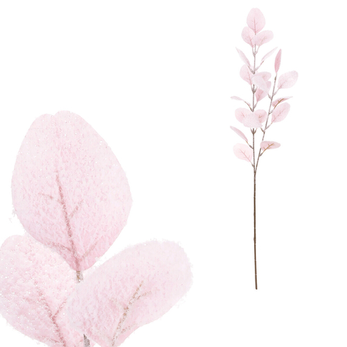 Eukalyptus - umělá větev, růžová se zasněžením