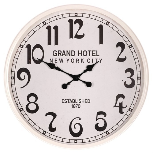 Hodiny nástěnné - pr. 60 cm, kov s patinou, bílé, grand hotel
