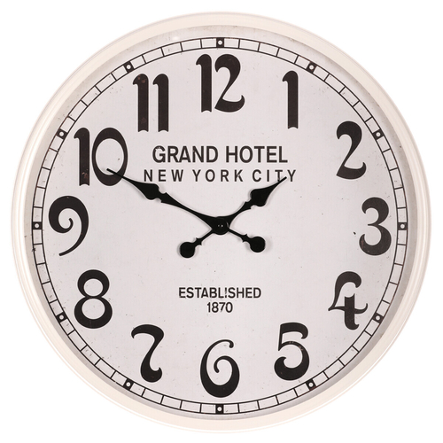 Hodiny nástěnné - pr. 60 cm, kov s patinou, bílé, grand hotel