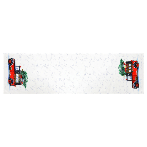 Běhoun bílý - okraje s vánočním autem, 100% polyester, 40 x 150 cm