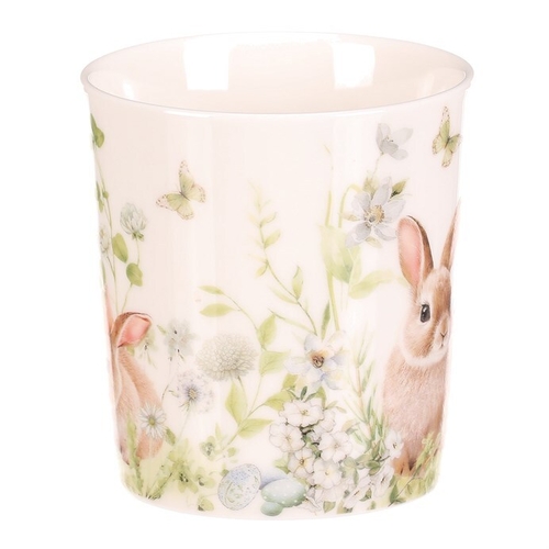 Hrnek malovaný - porcelán, dárková dóza, motiv se zajíčky