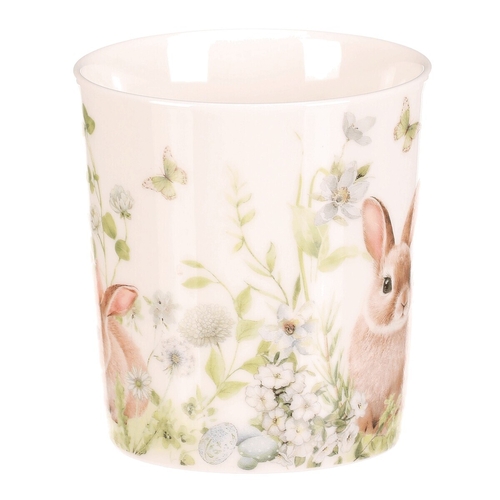 Hrnek malovaný - porcelán, dárková dóza, motiv se zajíčky