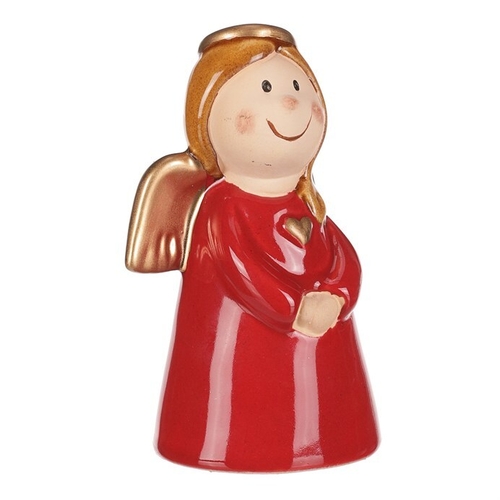 Anděl - keramická figurka, červená se zlatými křídly