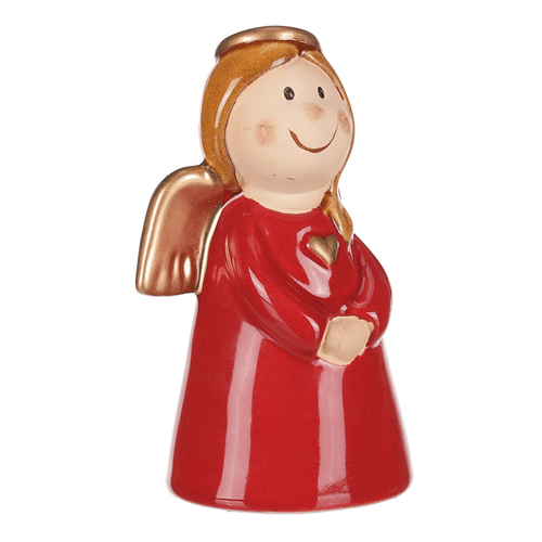Anděl - keramická figurka, červená se zlatými křídly