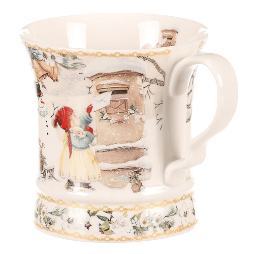 Hrnek malovaný v dárkové dóze - zimní motiv, porcelán, barevný