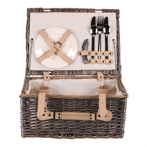 Koš piknikový - s vybavením pro 2 osoby, proutěný, barva šedá
