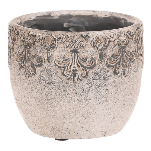 Obal na květiny - beton, ozdobné ornamenty, šedý
