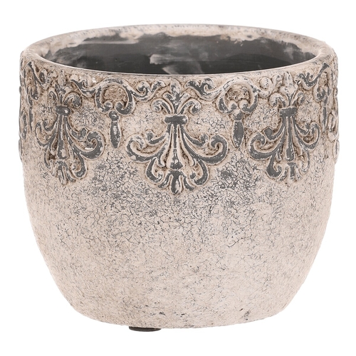 Obal na květiny - beton, ozdobné ornamenty, šedý