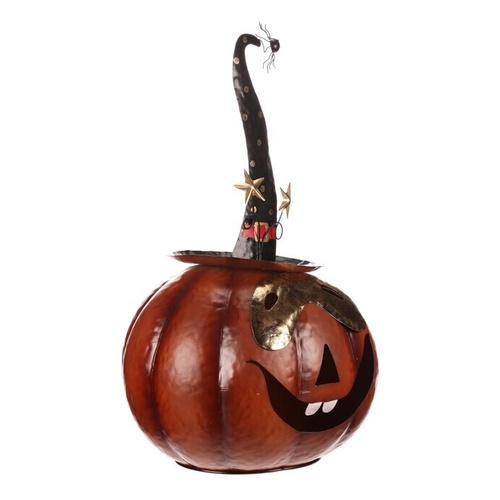 Dýně strašidelná - kovová dekorace, oranžová