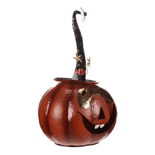 Dýně strašidelná - kovová dekorace, oranžová