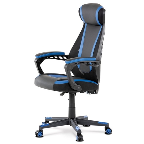 Herní křeslo, houpací mechanismus, černá ekokůže, KA-Y213 BLUE