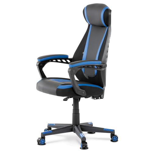 Herní křeslo, houpací mechanismus, černá ekokůže, KA-Y213 BLUE