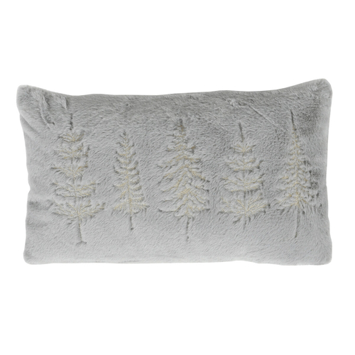 Polštář s výplní - umělá kožešina, vánoční, šedý, 100% polyester, 50 x 30 cm
