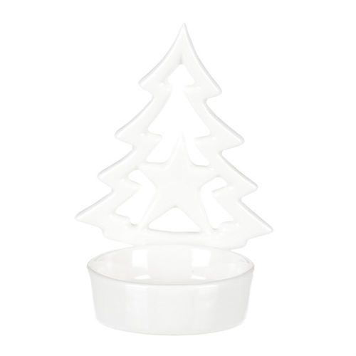 Svícen na kónickou svíčku - porcelán, stromek a hvězda, bílý