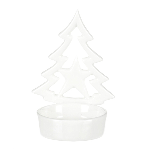 Svícen na kónickou svíčku - porcelán, stromek a hvězda, bílý