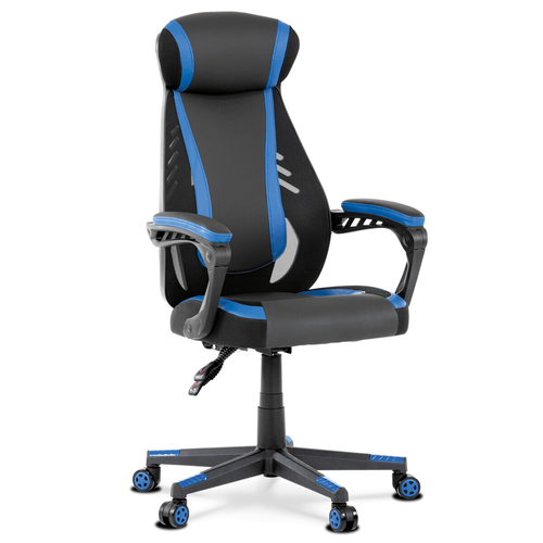 Herní křeslo, houpací mechanismus, černá ekokůže, KA-Y213 BLUE