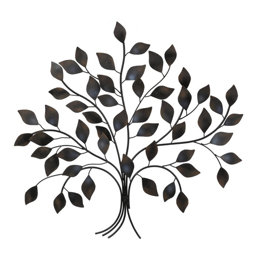 Strom kovový - nástěnná dekorace, špičaté lístky, hnědý