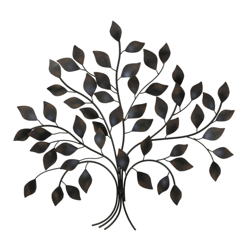 Strom kovový - nástěnná dekorace, špičaté lístky, hnědý
