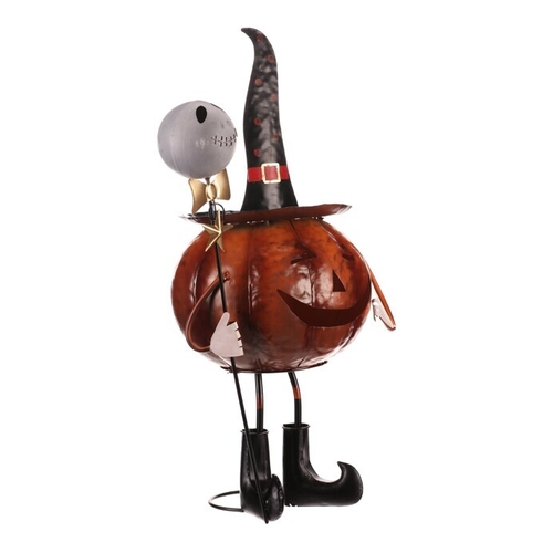 Dýně strašidelná na nohou - kovová dekorace, oranžová