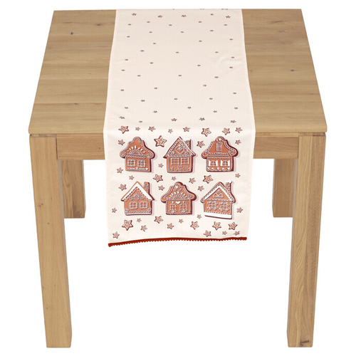 Běhoun - motiv s domky, 100 % polyester, 40 x 150 cm