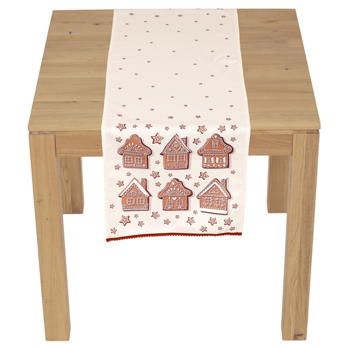 Běhoun - motiv s domky, 100 % polyester, 40 x 150 cm