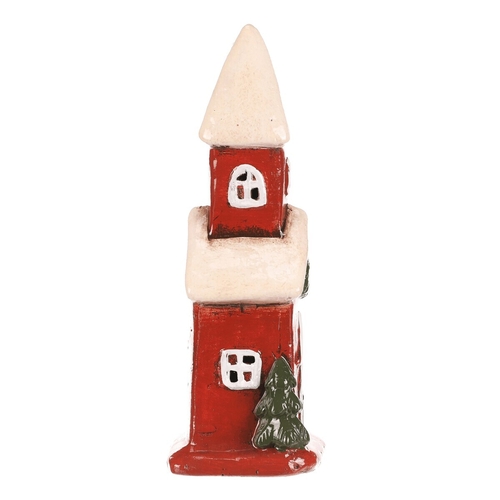 Domeček keramický - kostel, LED osvětl., červený s bílou střechou