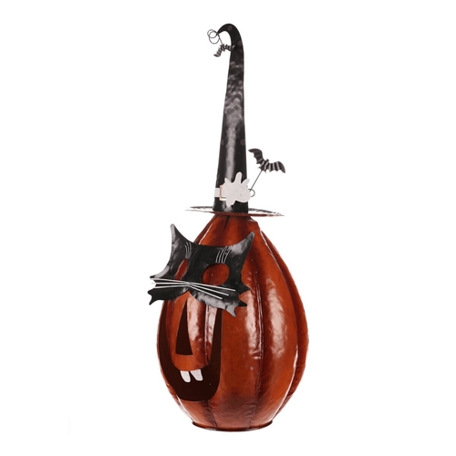 Dýně strašidelná - kovová dekorace, oranžová