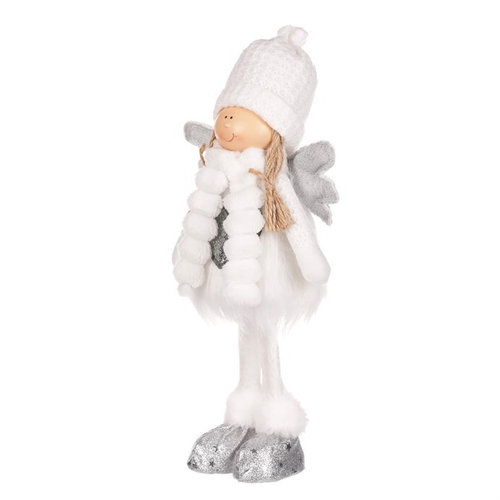 Anděl se srdcem - látková figurka, bílá barva