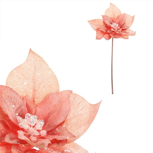 Vánoční růže - umělý květ na stonku, cappuccino se třpytkami