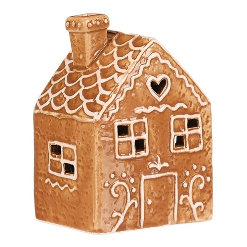 Domeček perníkový - keramika, LED osvětlení, hnědý