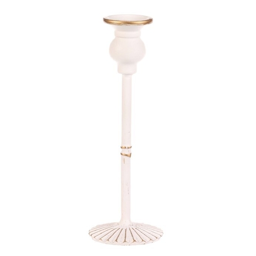 Svícen kovový - 24 cm, na kónickou svíčku, bílý