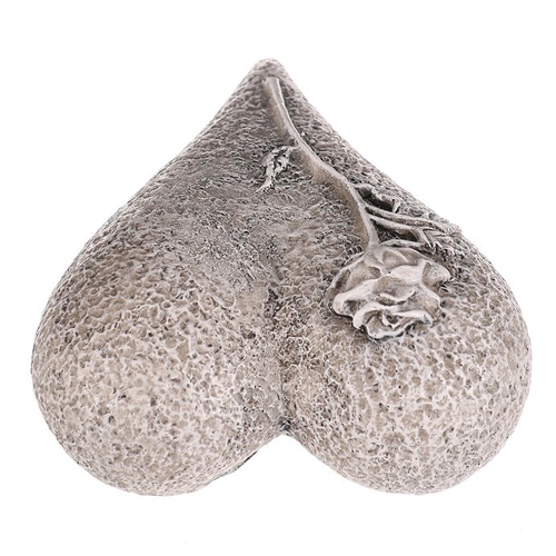 Srdce s růží - pietní dekorace, polyresin, šedá