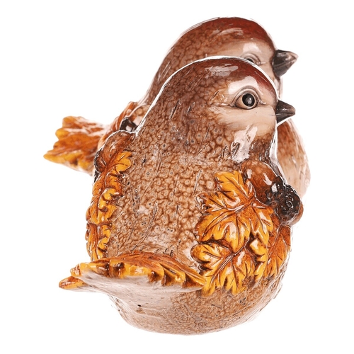 Ptáček keramický - s lístky a žaludy, žluto-hnědý, mix 2, cena za 1 ks