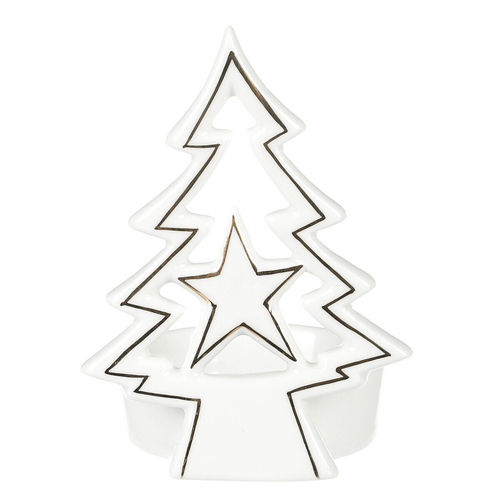 Svícen na kónickou svíčku - porcelán, stromek a hvězda, bílý