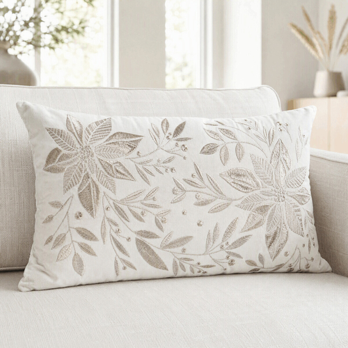 Polštář s výplní - s lístky, béžový, 100% polyester, 50 x 30 cm