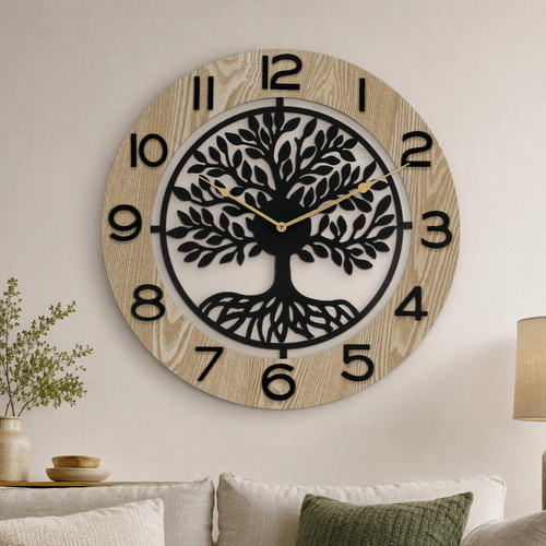 Hodiny nástěnné - pr. 60 cm, MDF a kov, strom života