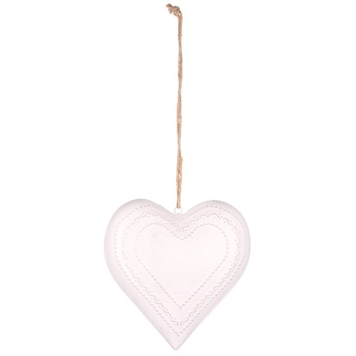 Srdce kovové - závěsná ozdoba, barva bílá